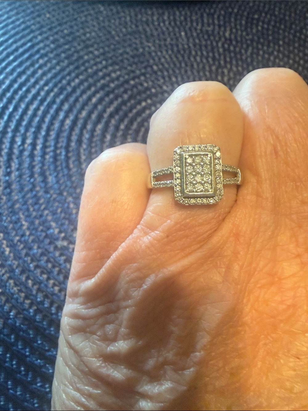 10k white gold Rectangular Halo Cluster Cocktail Ring